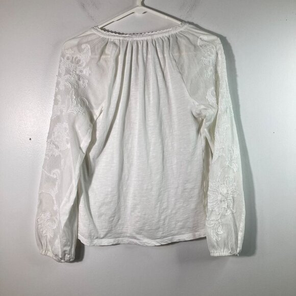 Womens XS Soft Surroundings V Neck Embroidered Mesh Lace Applique Blouse Flaw - Picture 2 of 11